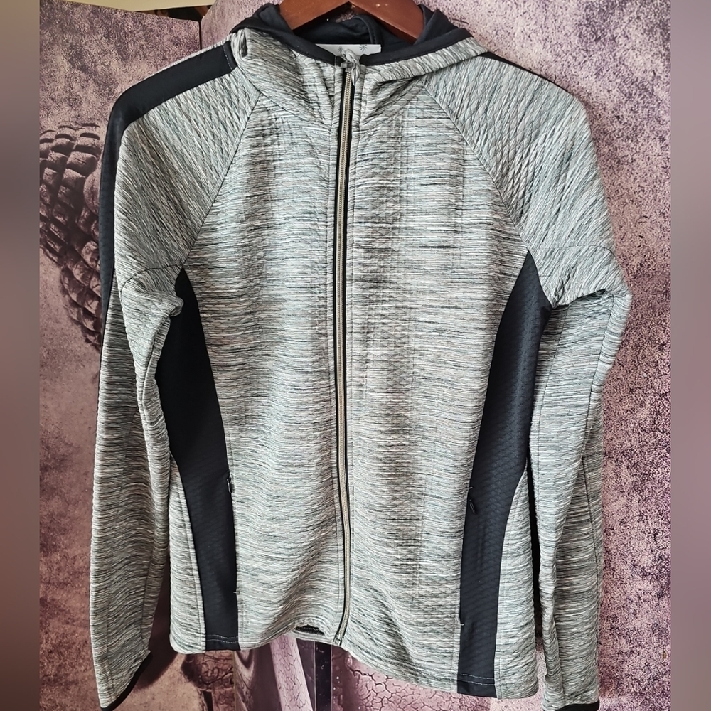 Athleta Snowscape Quilted Texture Hooded Running Jacket Size M Gray Black